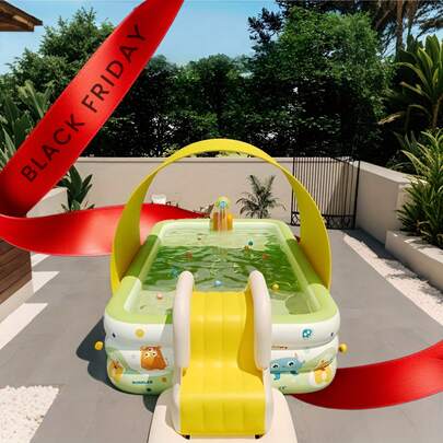 [Durable PVC Foldable Swimming Pool]1 Large-Sized Durable PVC Inflatable Swimming Pool - Universal Fit, Foldable And Portable, For Outdoor Entertainment, No Need For Charging.