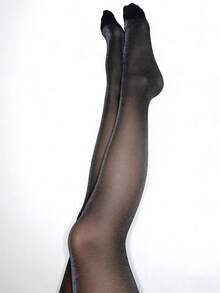 1 Pair Black Sheer Tights, Semi-Transparent Skinny Pants, Anti-Snag, Cinched Waist, Breathable Women Stockings - Black - View 7