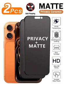 2pcs Matte Privacy Screen Protector Film, Ceramic Soft Film, Compatible With IPhone 17 Pro Max, 17 Air, 15, 14, 13, 12, 11 Pro Max, Full Screen Protection, Compatible With IPhone 16 Pro Max, 15 Pro Max, Privacy Anti-Peeping, Anti-Fingerprint, Anti-Sweat, Wear-Resistant, Smooth Touch, No Bubble Edges, Matte Phone Film, Non-Thermal Silicate Glass - Black - View 38