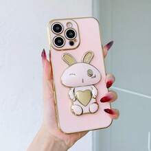可爱心形眨眼兔电镀防震折叠支架手机壳，兼容三星 Galaxy S26-S20、A02S-A07、A11-A17/A20-A70，兼容 Note 7/8/9/10/11/12/13/14/15/A5/A3/A2/A1/9/10/12/13C/14C/15C，荣耀 MAGIC 5/6/7 LITE，HW，Reno - 粉色 - 查看 4
