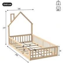 Cabin Bed, 90 X 200 Cm, Children's Bed In The Shape Of A Chimney, Slatted Base (Mattress Not Included), Made Of Pine, Minimalist Style, Natural - Mustard Yellow - View 6