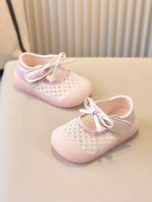 Zapatos de moda para niñas, zapatos de princesa cómodos y ligeros con lazo y diseño calado, nueva llegada de primavera - Rosa - Ver 4