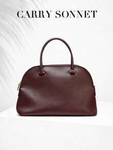 Bolso de mano con parte superior redonda color borgoña, cierre con cremallera, herrajes metálicos, elegante estilo para ir al trabajo y citas, bolso de mujer, regalo para mujer - Burdeos - Ver 1