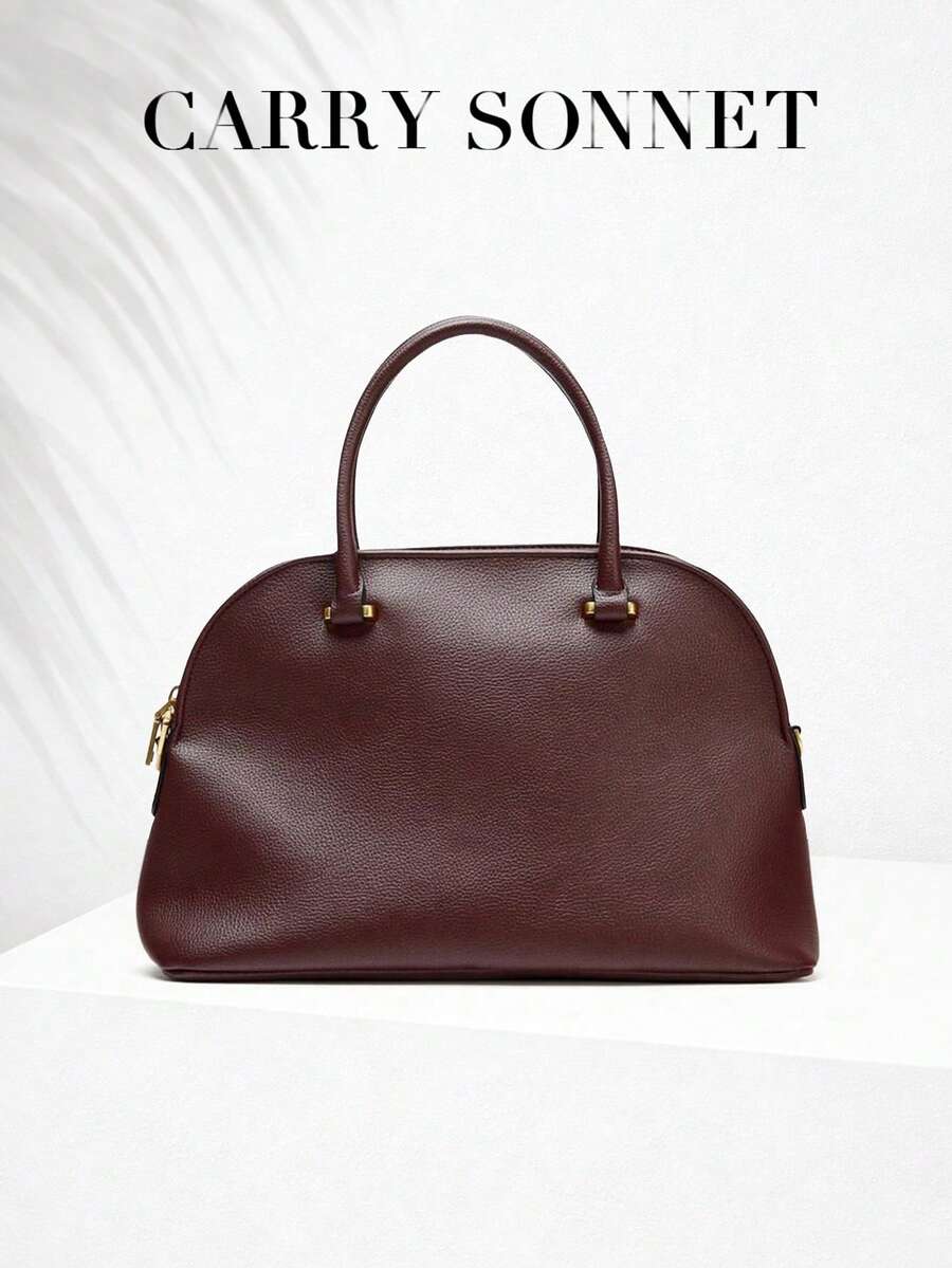 Bolso de mano con parte superior redonda color borgoña, cierre con cremallera, herrajes metálicos, elegante estilo para ir al trabajo y citas, bolso de mujer, regalo para mujer - Burdeos - Ver 1