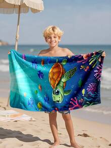 1pc Sea Turtle Kids Beach Towel, Super Soft Microfiber Extra Large Beach Blanket, Super Absorbent Bath Towel, Suitable For Travel, Swimming Pool, Diving, Surfing, Yoga, Camping, Available In Multiple Sizes, Beach Accessories For Beach, Pool, Travel, Camping, Yoga - Multicolor - View 5