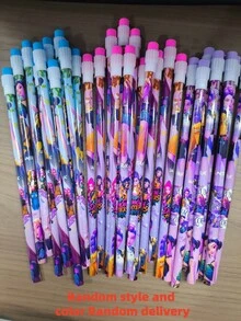 12 piezas Lápices de aprendizaje de grupos de ídolos K-Pop 2025 con diseños de dibujos animados, diseños de papelería K-Pop aleatorios con borradores - Multicolor - Ver 8