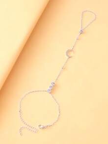 1pc Elegant Rhinestone Crescent Moon Linked Finger Ring, Fashionable Jewelry Gift For Friends - Moon - View 4