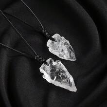 1件天然黑曜石箭形宝石吊坠和透明石英羽毛项链，男士款——独特水晶首饰，父亲节母亲节礼物 - 箭頭吊墜皮繩 - 查看 9