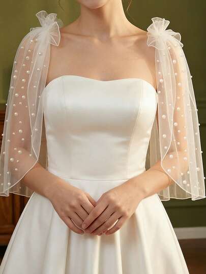 2pcs Pearl Bridal Shawl Brooch Pins, Suitable For Fixing Arm Coverage On Wedding Dress, Formal Gown, Party Dress