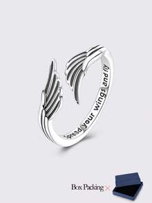 Women's Delicate Wing Design Single Hoop Earrings, Suitable As Valentine's Day Gift - Silver - View 4