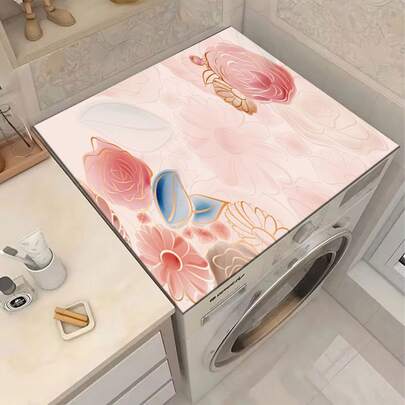 1pc Pink & Gold Floral Pattern Multipurpose Absorbent Mat, Polyester Waterproof Countertop Protector Pad For Kitchen, Dining Table, Washing Machine, Coffee Maker, Bathroom Vanity, Kitchen Accessories, Party Supplies