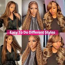 PQL Straight Lace Front Wigs Human Blended Hair 13x4 HD Lace Frontal Wigs Glueless Wig Human Blended Hair 180% Density Unprocessed Brazilian Straight Wigs Virgin Human Blended Hair Wig Pre Plucked With Baby Hair For Women 34 Inch - SP4/27 - View 9