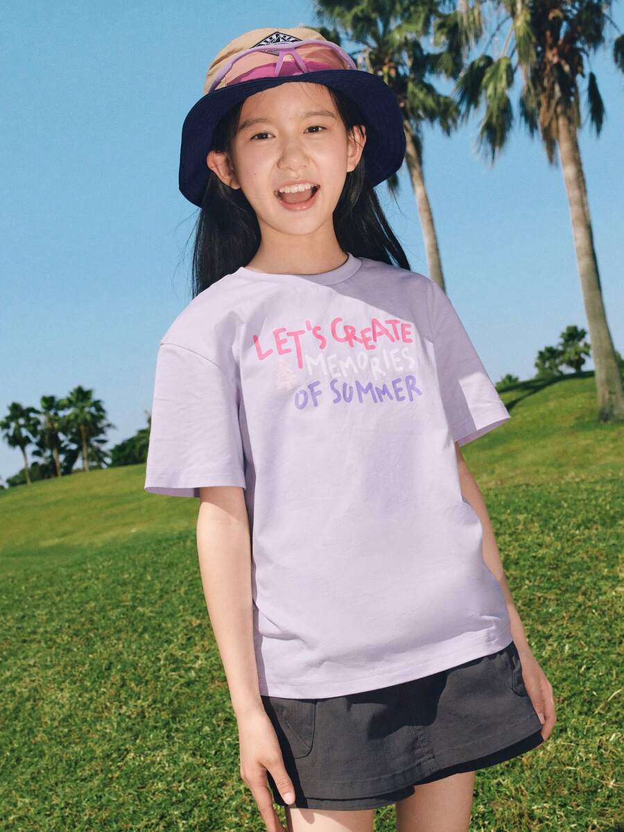Balabala 青少年女孩休閒短袖印花圖案T恤,夏季 - 粉紅紫 - 查看 1