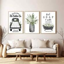 3pcs Plant Oil Painting Art Set - Includes Framed Prints Of Vintage Truck, Bathtub, And Handmade Soap Designs - Suitable For Modern Farmhouse Decor In Bathroom, Living Room And Kitchen - Green And Black Wall Art For Home, Cafe And Office - Multicolor - View 7