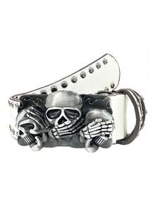 1pc Vintage Punk Rock Style Skull Buckle Fashion Belt For Men - XD - Three Skulls - View 8