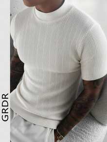 GRDR 男士夏季短袖纯色针织 Polo 衫，适合夏季外出穿着，时尚造型必备单品 - 白色 - 查看 2