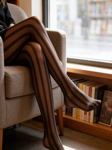 Fashionable, Sexy, Elegant And Mature Gothic Style Black Striped Pantyhose, Suitable For Daily Casual, Outing, Party, Anniversary, Wedding, Date, Girlfriend Birthday Gift, Back To School Season - Multicolor - View 4