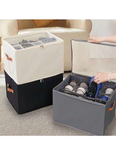 Caja de almacenamiento plegable para zapatos con tapa, diseño visible para una fácil exhibición y organización transparente de los zapatos, caja de almacenamiento multifuncional con compartimentos para ropa, accesorios y artículos varios, ideal para armarios, dormitorios, entradas y organización del hogar - Solución duradera, ligera y ahorradora de espacio para un almacenamiento ordenado y accesible, mantiene un aspecto ordenado mientras maximiza el espacio del piso y los estantes en apartamentos pequeños, habitaciones de invitados o entradas concurridas del hogar, adecuado para ropa de temporada, calzado, ropa de cama y pertenencias personales, con asa de fácil agarre y construcción resistente