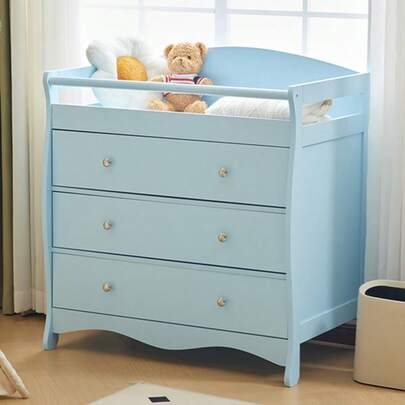 Home Changing Table Dresser Baby Diaper Changing Station Infant Nursing Table With 3 Drawers, Sa Fety Rail & Strap For Bedroom, Nursery, 4 Colors Available