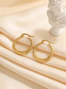 2 Stück/Set modische Damen Gold Creolen - Hypoallergene kreisförmige Ohrringe, stilvolle goldene Ohrringe, perfekte goldene Creolen für Frauen, Geburtstagsgeschenkidee, Sommer Mode Schmuckgeschenk, geeignet für den täglichen Casual Stil - Gold - Übersicht 6