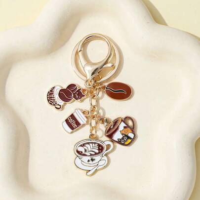 1pc Anime Cartoon Alloy Coffee Bean Pendant Keychain, Fashionable Hip-Hop Accessory For Daily Wear And Gift-Giving
