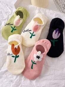 1/5 Pairs Women Casual Boat Socks, Non-Slip, Durable For Daily Commute - Multicolor - View 2