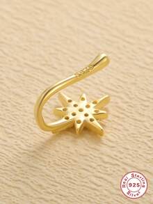 1件925纯银波西米亚八角星立方氧化锆鼻环，小巧轻便，唇环，穿孔饰品，低过敏性纯银材质，适合女性日常佩戴、派对和宴会场合。 - 金色 - 查看 5