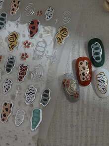 1Pc 5D Relief Retro Animal Leopard Zebra Cow Pattern Nail Stickers Simple Gold Edge Block Asterism Flower Decals Manicure Ornaments - Multicolor - View 7