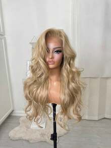 Honey Blonde Body Wave Synthetic Lace Front Wig For Women 200% Density 13x4 Hd Lace Front Wigs Free Parting Glueless Wigs Heat Resistant Blonde Water Wave Synthetic Wigs Natural Looking - tóc vàng mật ong - Xem 4