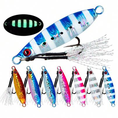 14-100g Metal Lure, Slow Sinking Lead Lure, Glow-In-The-Dark, With Assist Hook, Deep Sea Fishing Lure Suitable For Tuna, Salmon, Grouper, Seabream, Amberjack