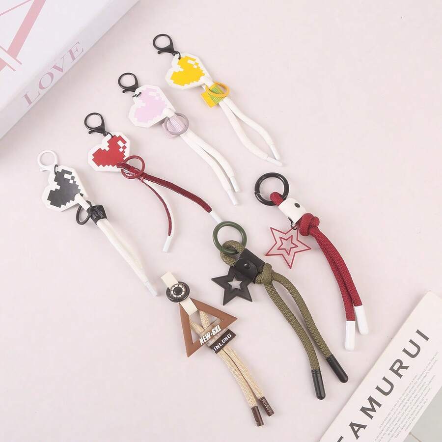 7 Pieces Of PVC Soft Rubber Dopamine Star Heart Hanging Rope Car Keychain, Keychain Accessories, Bag Pendant - Multicolor - View 1