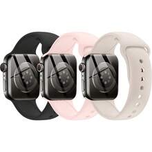 3件組相容錶帶，相容於 Series 11/10/9/8/7/6/SE/SE2/SE3/Ultra 2/Ultra 3 及所有型號 (38mm/40mm/41mm/42mm/44mm/45mm/46mm/49mm) - 可調節運動錶帶，相容於，優雅節日禮物，相容於 Apple - 3pcs 黑色/灰粉/星光 - 查看 11