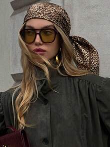 1pc 2026 Women's Classic Leopard Print Satin Scarf, Versatile Daily Wear Sun Protection - Solid Color - View 6