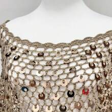 Women's Tassel Knit Ponchos Sparkly Sequin Loose Fit Hollow Out Handmade Crochet Shrug Shawl Casual Beach Wear - 棕色 - 查看 9