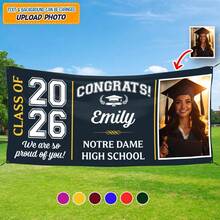 Custom Class Of 2026 Graduation Banner With Photo Personalized Congrats Graduate Sign For High School And College Graduation Party Decorations Customizable Name And School Grad Backdrop - Multicolor - View 4