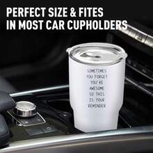 30oz Stainless Steel Tumbler Black White Options,  Sometimes You Forget You're Awesome So This Is Your Reminder Graphic Cups, Insulated Travel Coffee Mug With Lid And Straw , Double Wall Vacuum Reusable Travel Cups, Funny Birthday Party Gift For Women & Men - 白色 - 查看 2