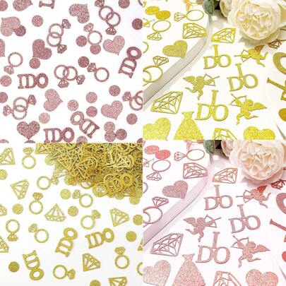 100pcs/Pack Engagement Proposal Wedding Ring Diamond Heart Confetti, "I DO" English Heart Cupid Wedding Party Tabletop Decor Supplies