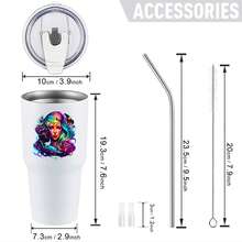 30oz Stainless Steel Tumbler Black White Options,  Colorful Galaxy Woman With Stars And Waves Graphic Cups, Insulated Travel Coffee Mug With Lid And Straw , Double Wall Vacuum Reusable Travel Cups, Funny Birthday Party Gift For Women & Men - trắng - Xem 3