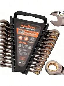 12pcs Metric Ratchet Wrench Set, 8-19mm Ratchet Combination Wrench With Organizer, 72 Teeth Chrome Vanadium Steel - Random Style Wrench - View 1