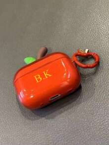 Customized (2 Pieces Set, Including Apple Hook) Apple Graphic Semi-Transparent Cute 3D Apple Protective Case For AirPods Pro 3/Pro 2/3rd Gen Bluetooth Earphones, Compatible With AirPods 2/4th Gen, Customized Letter Name - Red - View 3