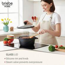 Batería de Cocina Inducción 8 Piezas, ✅Envíos 24/48h✅Aluminio Fundido 4 Ollas con Tapa de Cristal Antiadherente, Briebe, MGK12S, 16-20-24-28 cm, Negro - Negro - Ver 8