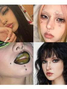 1650/825/165pcs 3-6mm Silver Plated Acrylic Y2K Sexy Body Stickers + Tweezers, Fake Nose Ring Earring Stickers, Fake Eyebrows And Lip Rings No Piercing Body Jewelry, Suitable For Party And Music Festival Face Gems - Silver - View 4