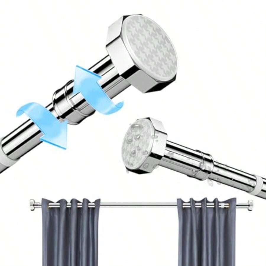 Barra de Cortina Baño Extensible 130-230cm Tubo Cortina de Ducha Retráctil Barra Telescópica Sin Taladrar Cortinero de Baño Acero Inoxidable Varilla de Cortinas Antideslizante para Balcone Wardrobe - Plateado - Ver 1