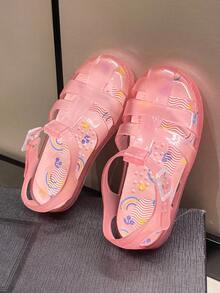 女童夏季罗马凉鞋，时尚水晶鞋，闭趾果冻鞋，婴儿软底沙滩平底鞋，EVA鞋垫，随机图案 - 玫紅色 - 查看 14