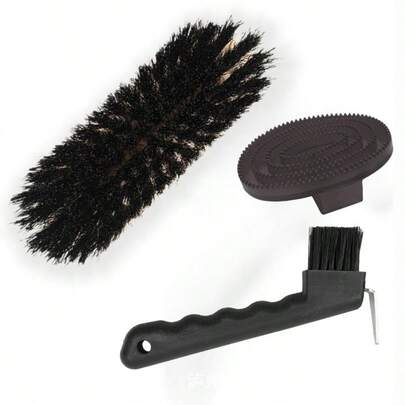 3pcs Horse Grooming Tool Set: Plastic Mane Brush, PVC Massage Brush, Hoof Pick Brush - Complete Stable And Equestrian Care Kit For Horses, Ponies, Mares - Essential Horse Grooming Tools, Horse Fashion Brush, Horse Brush Set, Horse Brush, Horse Tack, Horse Brush, Horse Care Products Set