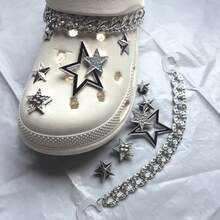 12pcs/Set Silver-Tone Rhinestone Chain And Star Design Decorations For Clogs/Sandals - Multicolor - View 4