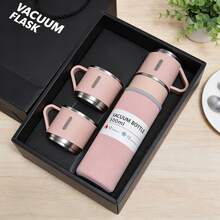 A Gift Box,4pcs Stainless Steel Water Bottle & Cups Gift Set - Large 500Ml/16.9Oz With 3 Small Cups +1 Water Bottle, Triple Lids For Hot/Cold Drinks, Portable For Business, School, Office, Camping, Travel - 304 Steel, Hand - Gray  Gift Box - View 3