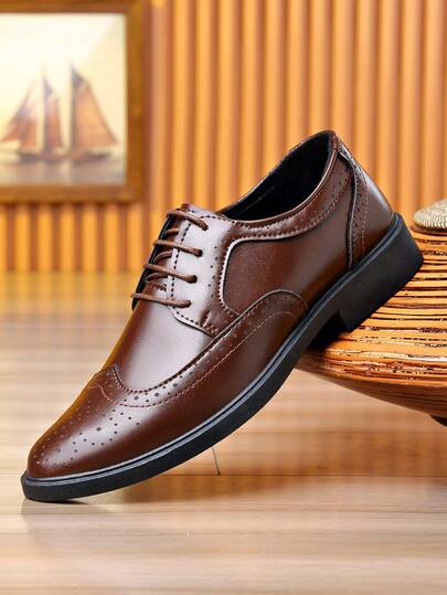Men's Black Lace-Up Formal Leather Dress Shoes For Wedding & Business
