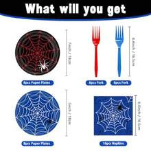 D48Pcs Cartoon Spidey-Themed Birthday Party Plies Happy Birthday Plates And Napkins Set Party Plies Web Baby Shower Decorations Spider Party Decorations - White4 - View 2