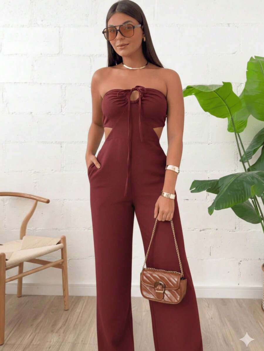 Women's Jumpsuit, Wide Leg, Multi-Style - Burgundy - View 1